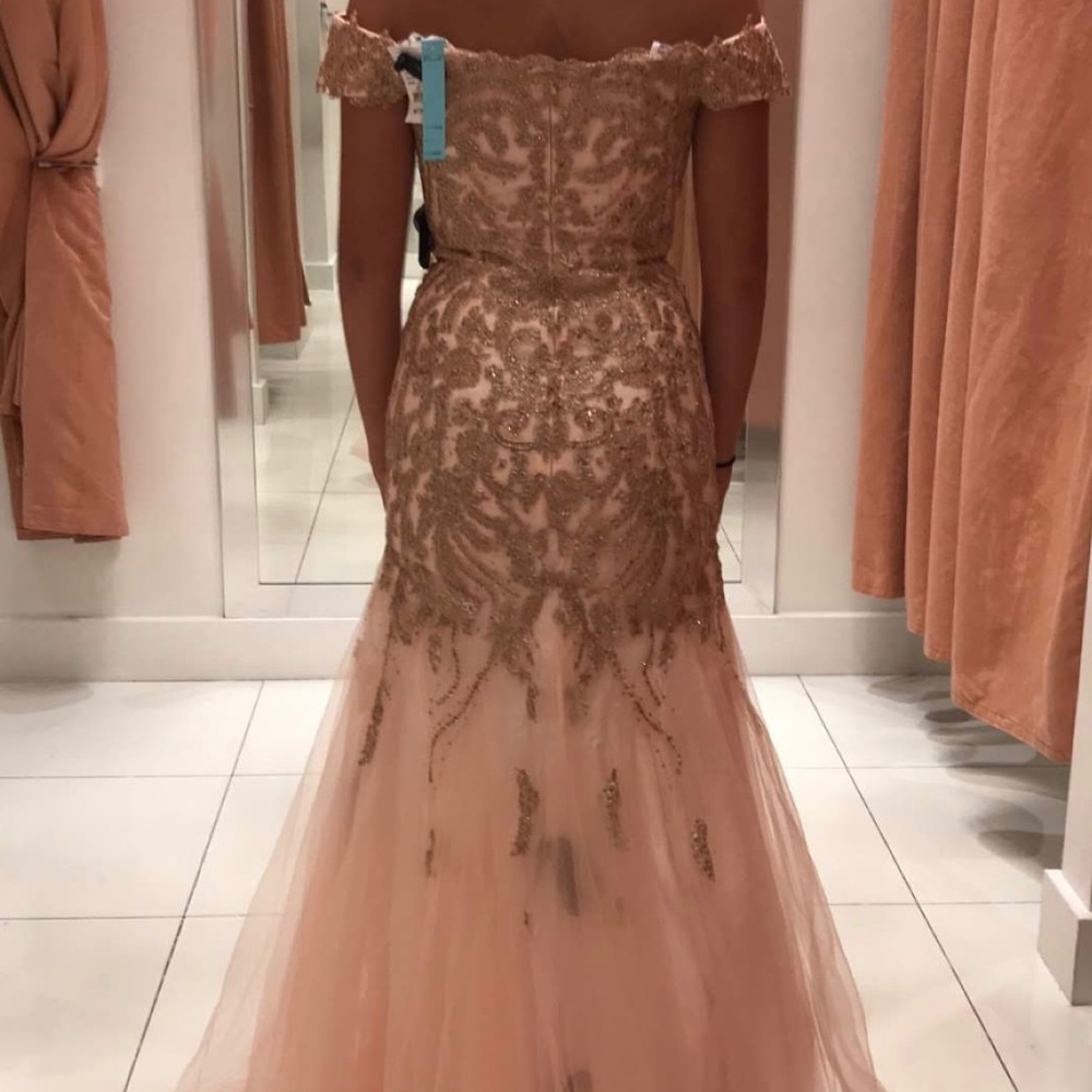 Pink with gold prom dress